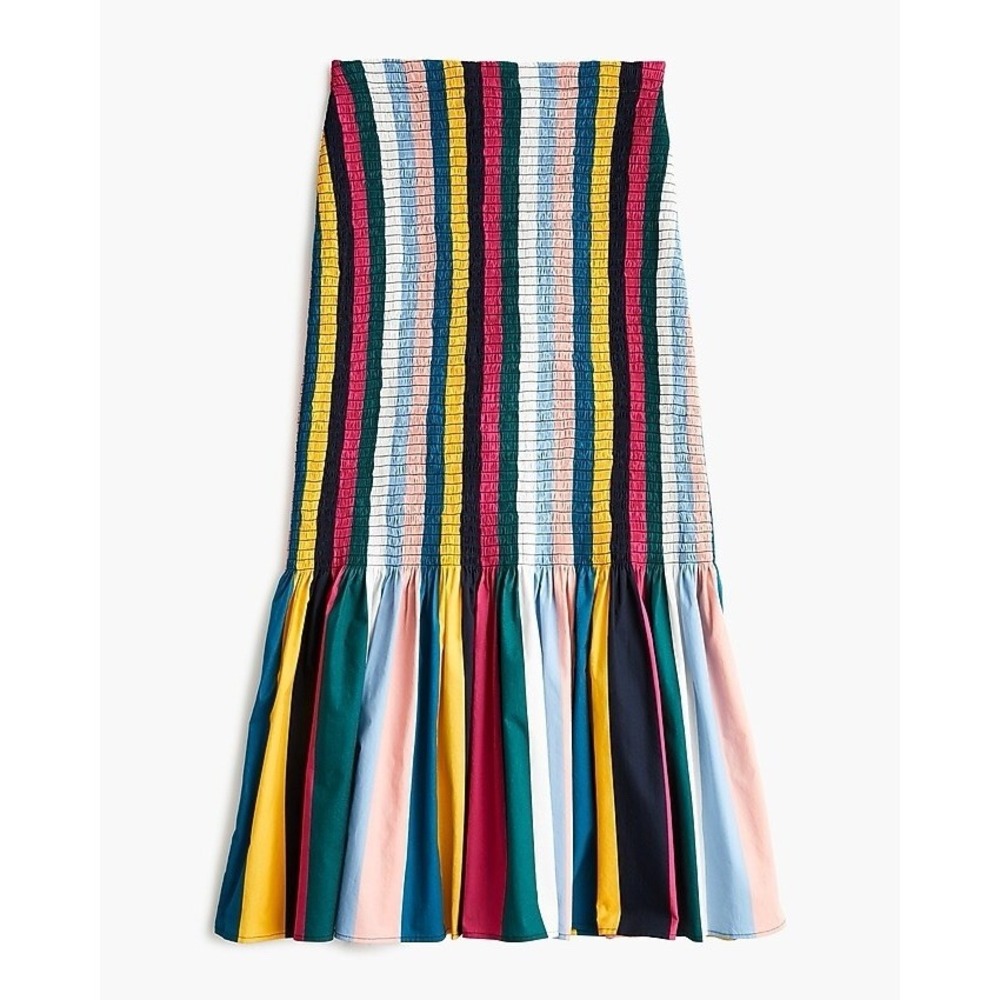 J. Crew Multicolor Striped Midi Skirt in Pink, Teal, Yellow, Navy & Cream